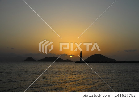 Seaside town of Turgutreis and spectacular sunsets Seaside town of Turgutreis and spectacular sunsets 141617792