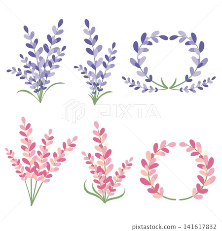 set of twigs with a wreath of flowers set of twigs with a wreath of flowers 141617832