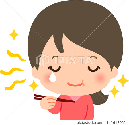 A young woman savoring the meal with emotion. A young woman savoring the meal with emotion. 141617931