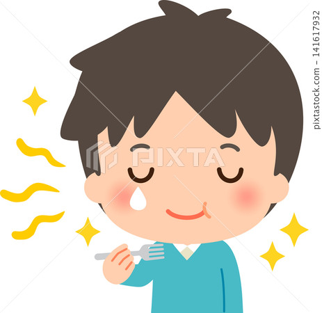 一位年輕人滿懷感情地品嚐美食。 一位年輕人滿懷感情地品嚐美食。 141617932