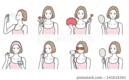 An 8-piece illustration set of women's beauty tools and home care/beauty appliances (facial mist, facial massager, light therapy device, etc.) An 8-piece illustration set of women's beauty tools and home care/beauty appliances (facial mist, facial massager, light therapy device, etc.) 141618391