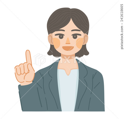 一幅插圖,描繪了一位身穿西裝的女士面帶微笑,手指向上。 一幅插圖,描繪了一位身穿西裝的女士面帶微笑,手指向上。 141618605