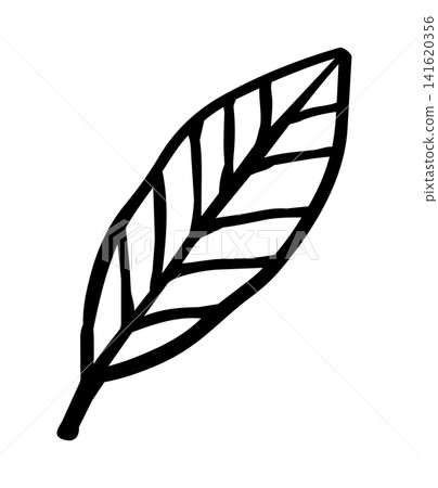 手繪風格的茶葉和茶芽線條藝術插圖 141620356