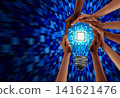 Diverse Hands Forming Light Bulb with AI Neural Network 141621476