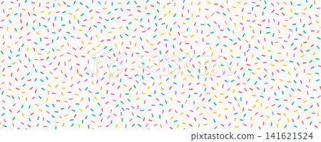 Seamless pattern of donut icing with sprinkles. Colorful candy cream background. White cake glaze overlay for decorative banner, poster. Cupcake or ice cream topping texture. Vector confetti wallpaper Seamless pattern of donut icing with sprinkles. Colorful candy cream background. White cake glaze overlay for decorative banner, poster. Cupcake or ice cream topping texture. Vector confetti wallpaper 141621524