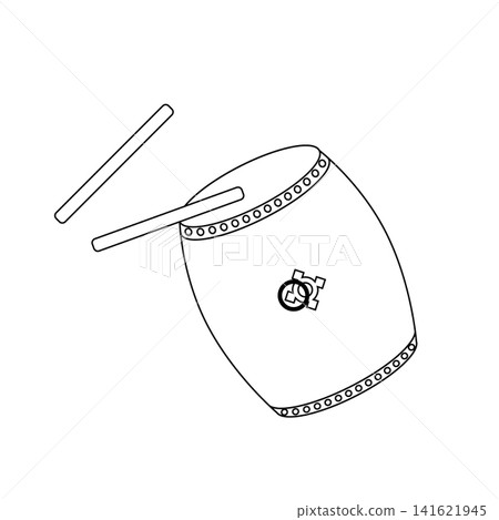 一幅日本鼓和鼓槌的單色插圖。 一幅日本鼓和鼓槌的單色插圖。 141621945