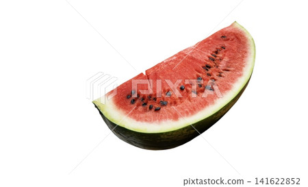 Juicy watermelon slice with black seeds isolated on white background. Watermelon pulp is rich in vitamins and natural lycopene for healthy diet and medical nutrition. Juicy watermelon slice with black seeds isolated on white background. Watermelon pulp is rich in vitamins and natural lycopene for healthy diet and medical nutrition. 141622852