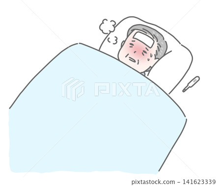 Elderly man bedridden with influenza Elderly man bedridden with influenza 141623339