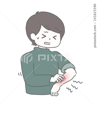 A man with itchy arms due to skin irritation. A man with itchy arms due to skin irritation. 141623390