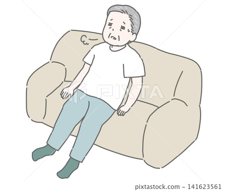 A tired elderly man slumped on a sofa. A tired elderly man slumped on a sofa. 141623561
