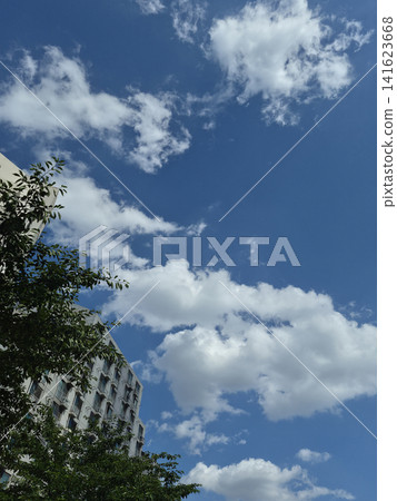 It is a blue sky with fluffy clouds. It is a blue sky with fluffy clouds. 141623668