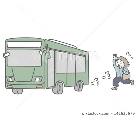 一位錯過公車的女士正在追趕它。 一位錯過公車的女士正在追趕它。 141623679