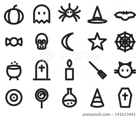 Halloween Icon Set of 20: Black Silhouette Cute Vector Materials of Pumpkins and Ghosts Halloween Icon Set of 20: Black Silhouette Cute Vector Materials of Pumpkins and Ghosts 141623942