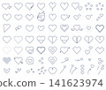 A set of line art illustrations of heart icons in various shapes. 141623974