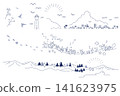 A set of simple summer seaside townscape and nature frame illustrations: underwater silhouettes. 141623975