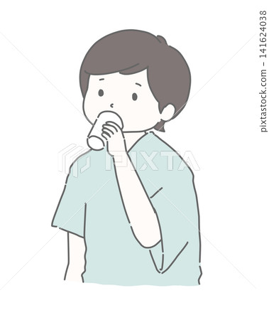 一名男子正在接受胃鏡檢查前的準備工作(飲酒)。 一名男子正在接受胃鏡檢查前的準備工作(飲酒)。 141624038