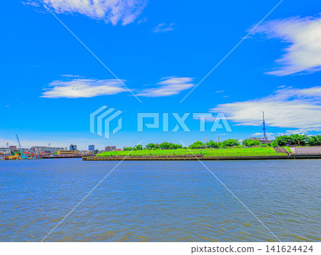 A view of Nakagawa under a clear summer sky. A view of Nakagawa under a clear summer sky. 141624424