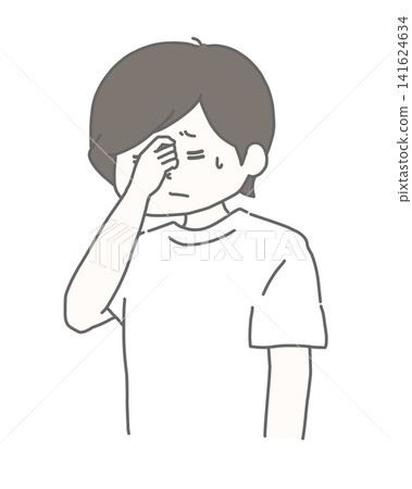A man presses the corner of his eye, showing signs of eye strain. A man presses the corner of his eye, showing signs of eye strain. 141624634