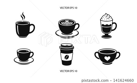 Coffee Cup And Beverage Line Icons Set Coffee Cup And Beverage Line Icons Set 141624660