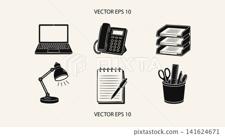 Office Workspace Essentials Line Icons Collection Office Workspace Essentials Line Icons Collection 141624671