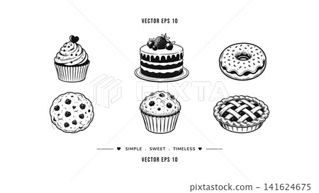 Sweet Dessert And Bakery Line Icons Collection Sweet Dessert And Bakery Line Icons Collection 141624675