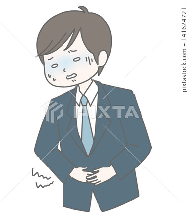 一名身穿西裝的男子突然感到腹部劇痛。 一名身穿西裝的男子突然感到腹部劇痛。 141624721