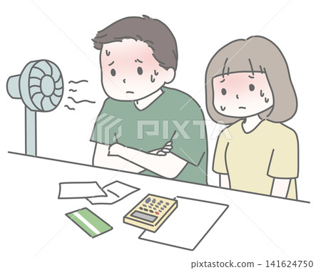 一對夫婦正為夏季高額水電費而苦惱。 一對夫婦正為夏季高額水電費而苦惱。 141624750