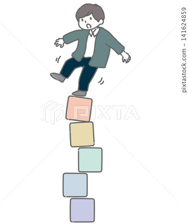 A man is about to fall as the blocks beneath his feet begin to crumble. A man is about to fall as the blocks beneath his feet begin to crumble. 141624859
