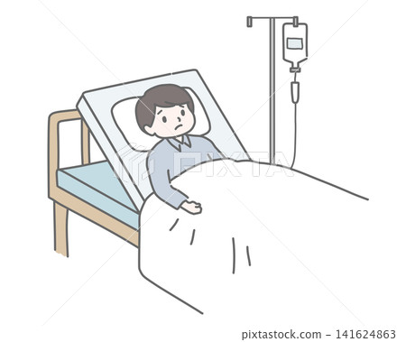 A man is hospitalized and receiving an IV drip. A man is hospitalized and receiving an IV drip. 141624863