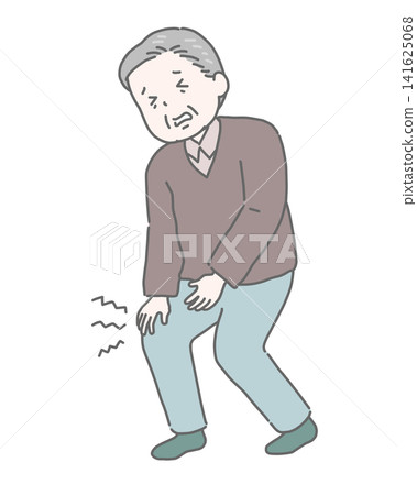 An elderly man winces in pain from knee pain. An elderly man winces in pain from knee pain. 141625068