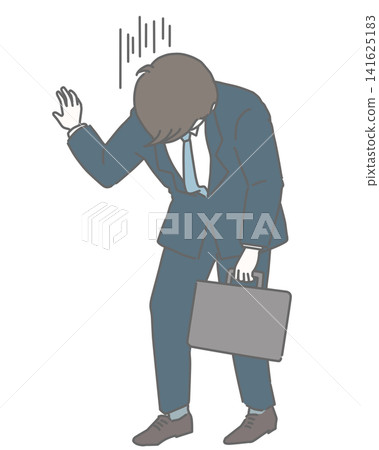 A man in a suit, utterly exhausted, leans against the wall. 141625183