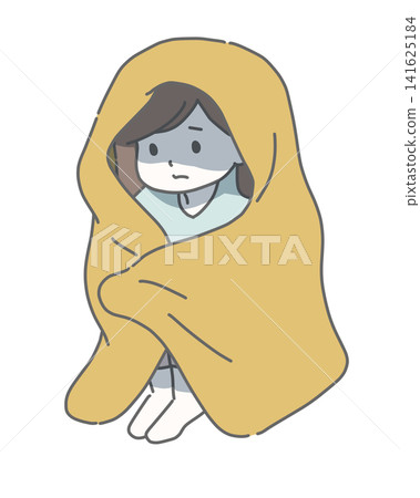一名女子裹著毯子,蜷縮著雙腿坐在地上,神情沮喪。 一名女子裹著毯子,蜷縮著雙腿坐在地上,神情沮喪。 141625184