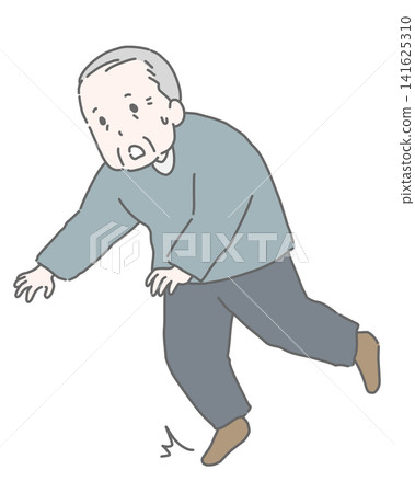An elderly man trips on the indoor stairs. An elderly man trips on the indoor stairs. 141625310