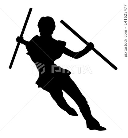 Female Warrior Silhouette Fighting Sticks Female Warrior Silhouette Fighting Sticks 141625477