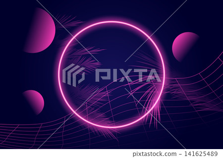 Neon Pink Circle Tropical Palm Background Neon Pink Circle Tropical Palm Background 141625489