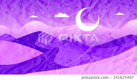 Purple Moonlit Desert Landscape with Stars Purple Moonlit Desert Landscape with Stars 141625497