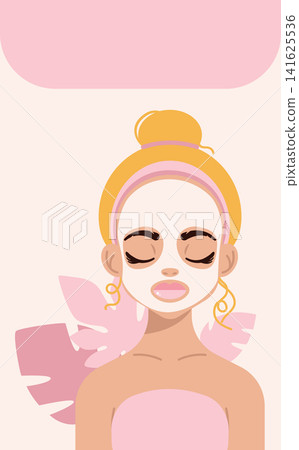 Woman with Cosmetic Face Mask and Leaves Woman with Cosmetic Face Mask and Leaves 141625536