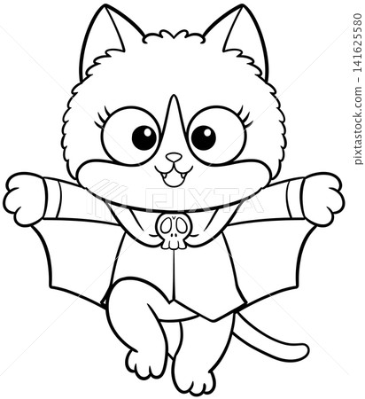 Cartoon vampire cat line art outline drawing for kids halloween coloring page Cartoon vampire cat line art outline drawing for kids halloween coloring page 141625580
