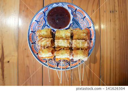 fried wonton, deep fried wonton or fried dumpling or deep fried dumpling and dip fried wonton, deep fried wonton or fried dumpling or deep fried dumpling and dip 141626304