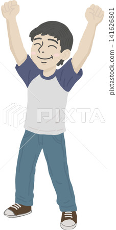 Happy young boy raising his arms in celebration with a joyful smile. Cheerful cartoon illustration representing confidence, hope, achievement, and youth empowerment, perfect for International Youth Da Happy young boy raising his arms in celebration with a joyful smile. Cheerful cartoon illustration representing confidence, hope, achievement, and youth empowerment, perfect for International Youth Da 141626801