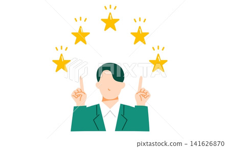 A simple vector illustration of a person guiding users to high ratings and customer reviews, along with a five-star rating. A simple vector illustration of a person guiding users to high ratings and customer reviews, along with a five-star rating. 141626870