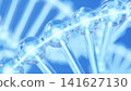A 3DCG illustration (landscape orientation) of a blue-glowing DNA double helix structure. 141627130