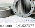 Gray MJF 3D Printed Prototype on Technical Drawing 141627377