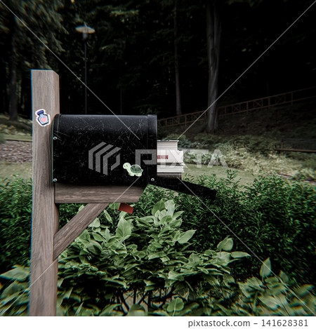 black mailbox on a wooden post black mailbox on a wooden post 141628381