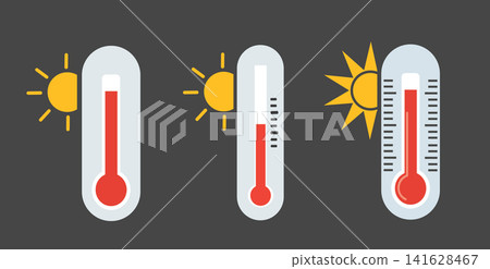 Hot and Cold Thermometer Icons with Sun and Snowflake Hot and Cold Thermometer Icons with Sun and Snowflake 141628467