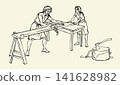 Vector drawing. Father and son working togather 141628982