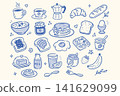 Breakfast Doodles Set Cute Morning Food and Drink Elements Hand Drawn 141629099