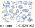 Bakery Doodles Set Cute Pastry and Baked Food Elements Hand Drawn 141629102