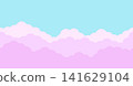 Seamless cloud border pattern. Blue sky with pink clouds background 141629104