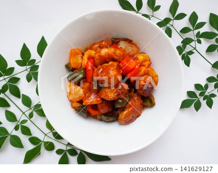 Homemade sweet and sour pork photographed from directly above Homemade sweet and sour pork photographed from directly above 141629127